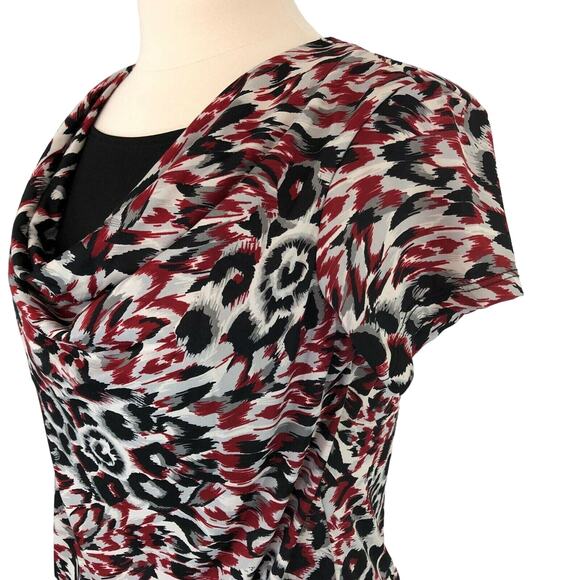 Brittany Black Career Cowl Neck Blouse Short Sleeve Geometric Size Medium - Picture 3 of 8